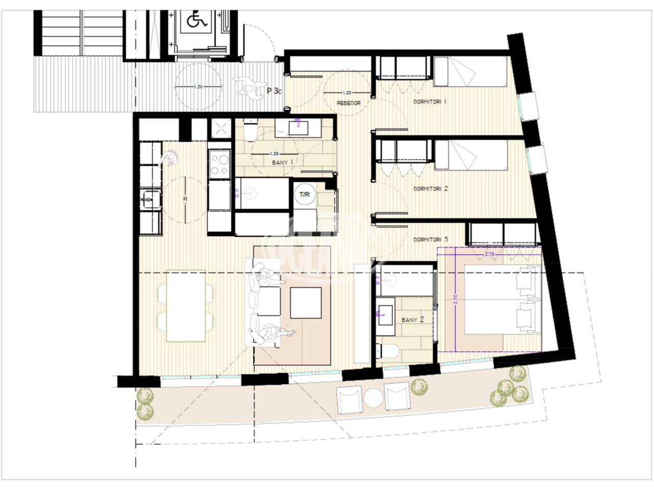Segona planta de nova construcció, de 84,30 m² amb terrassa de 9,65 m² i plaça d'aparcament inclosa.